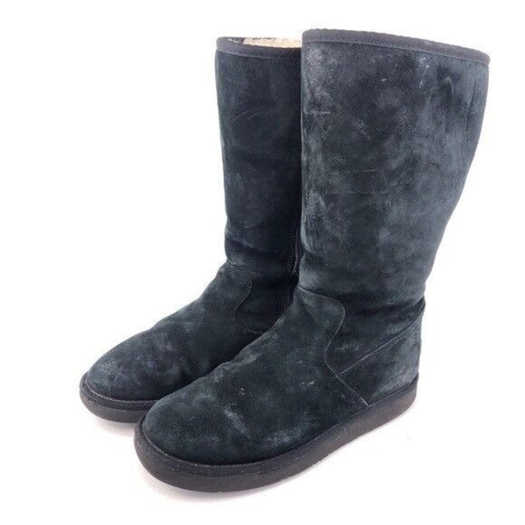 UGG Sumner Black Leather Sheepskin Winter Boots 9 - Picture 3 of 13